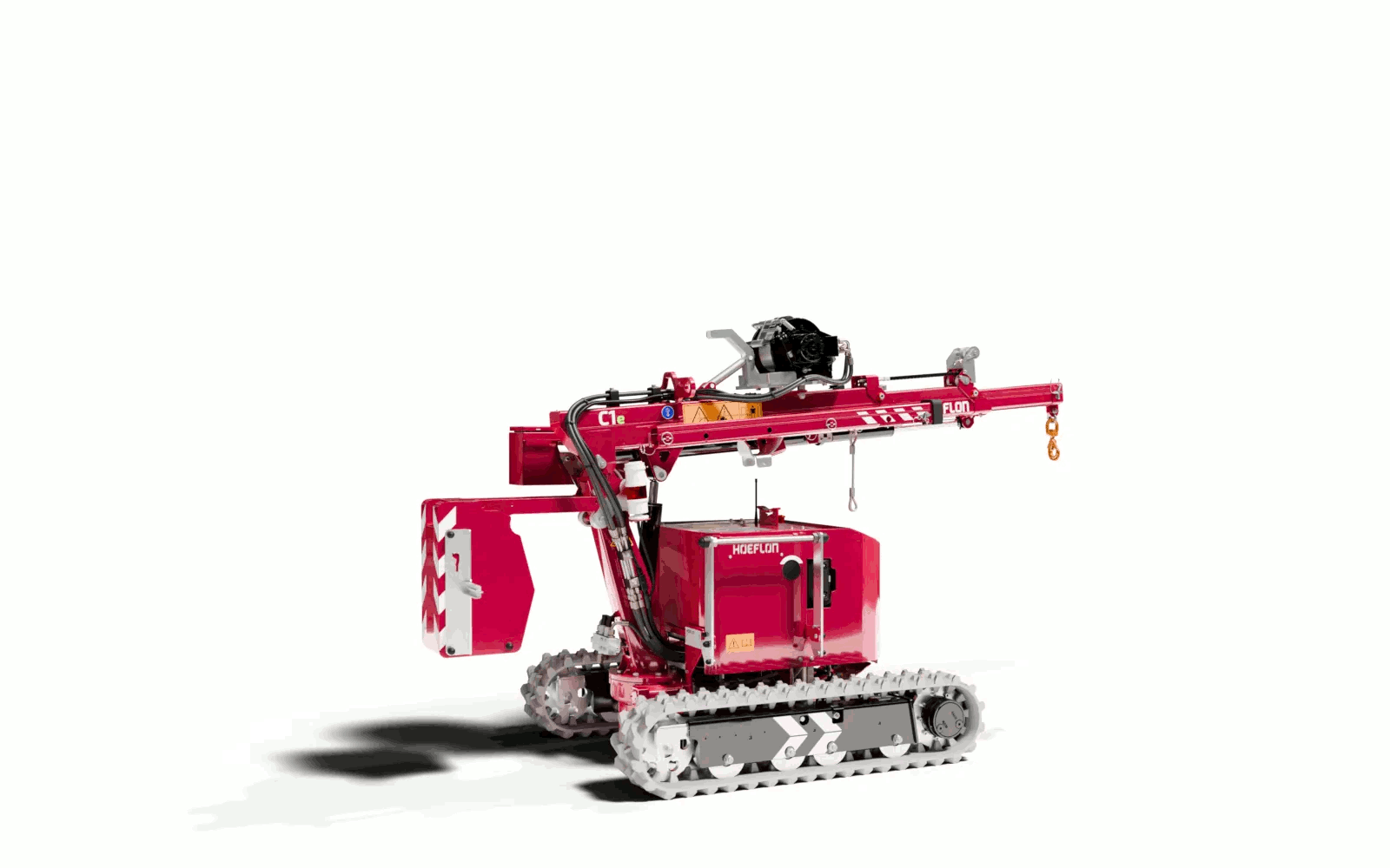 Image animée (GIF) de la grue Hoeflon C1 déposant le ballast.