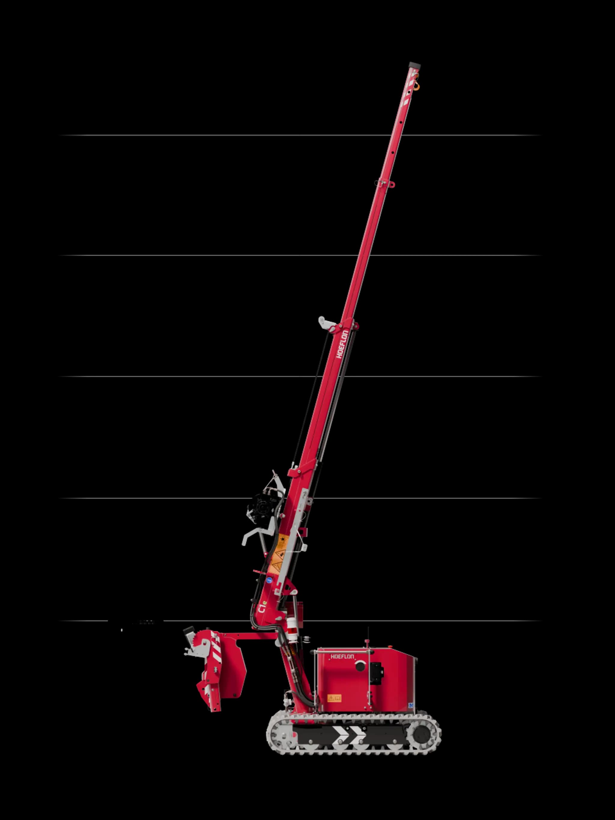 Image de la grue Hoeflon C1e à la hauteur de levage maximale.