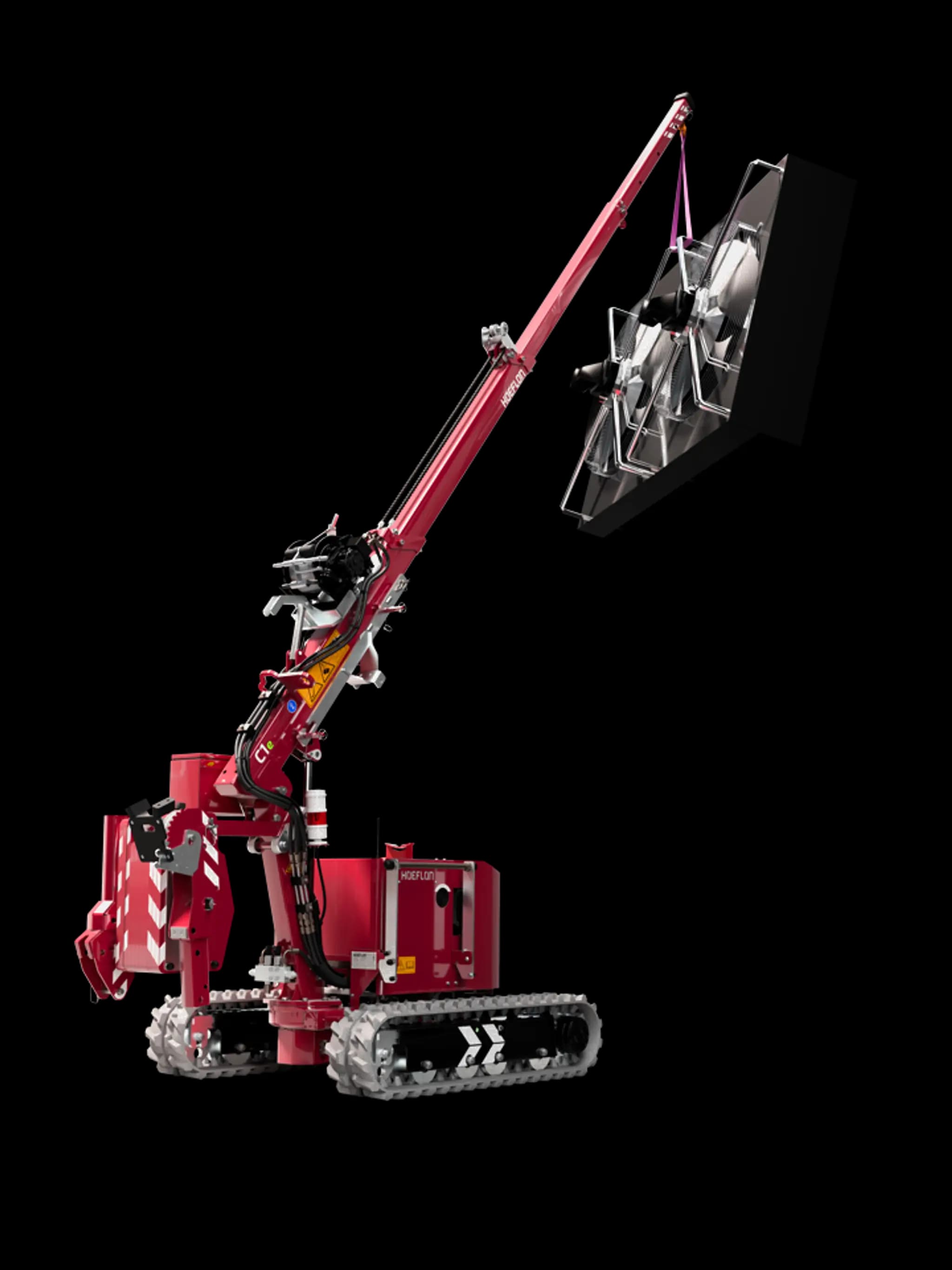 Image de la grue Hoeflon C1e à sa capacité de charge maximale.