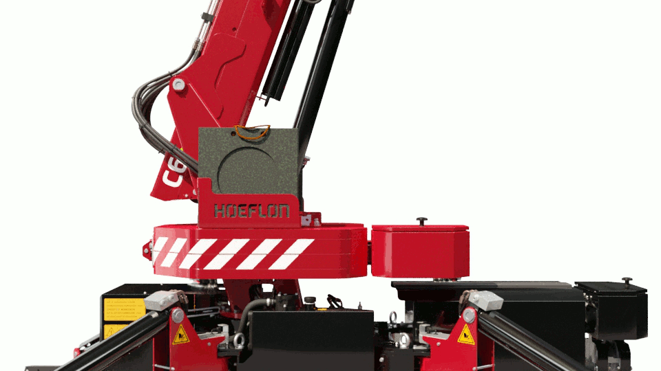 Image animée (GIF) de la Hoeflon C6e avec contrepoids mobile.