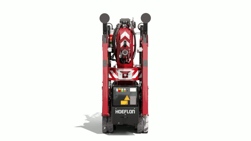 (GIF) de la grue Hoeflon C6e avec des chenilles extensibles.