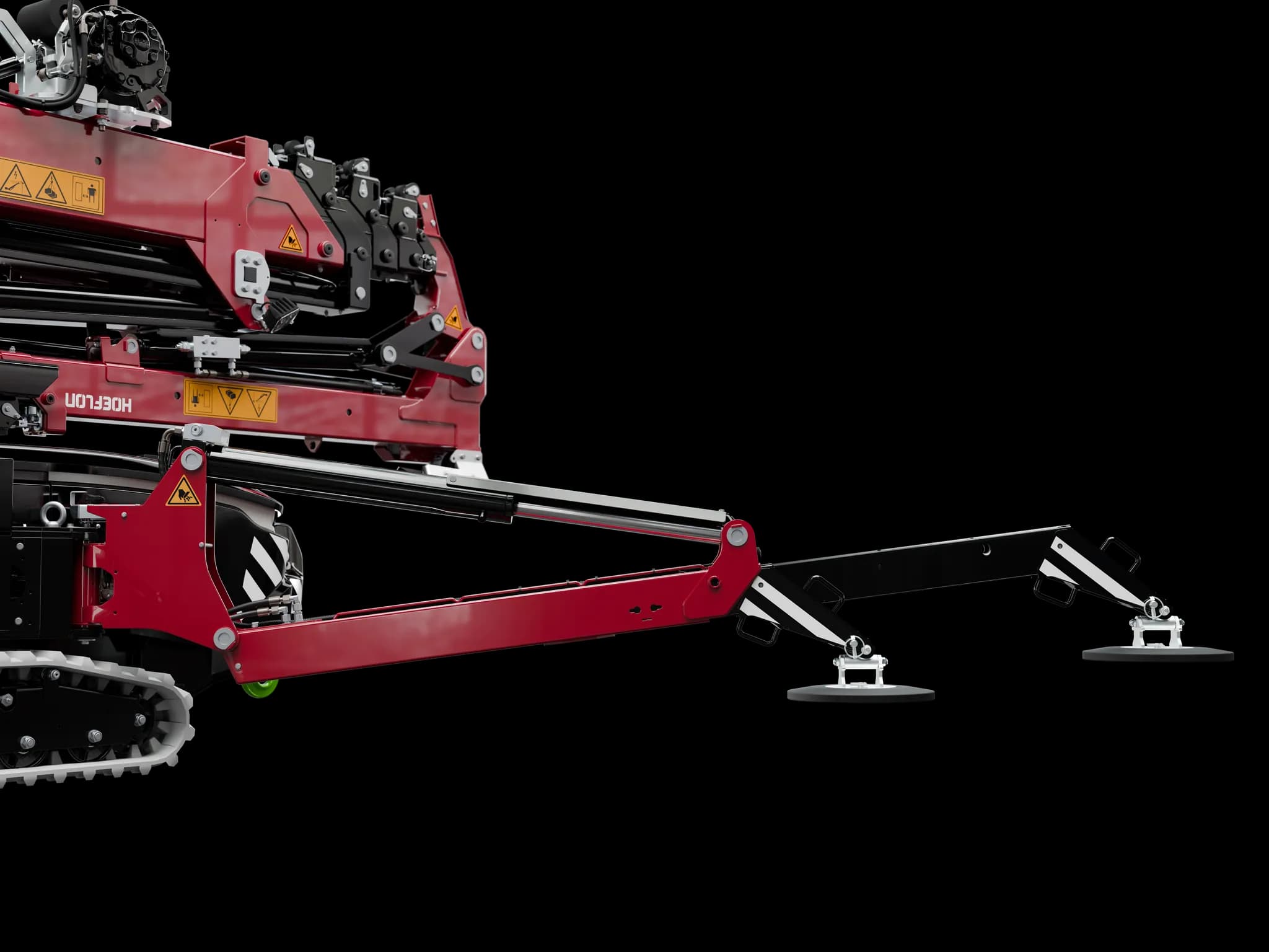 C6e avec des pieds stabilisateurs extensibles en action